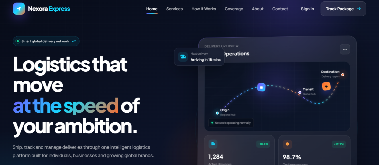 Nexora Express logistics platform homepage