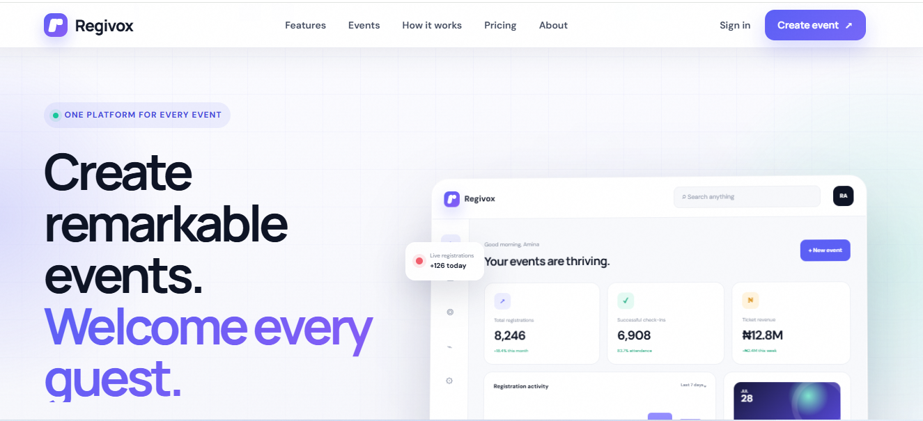 Regivox event platform homepage